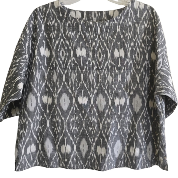 J. Jill PureJill Ikat Southwest Boxy Top XS Gray White Cotton - Picture 1 of 5